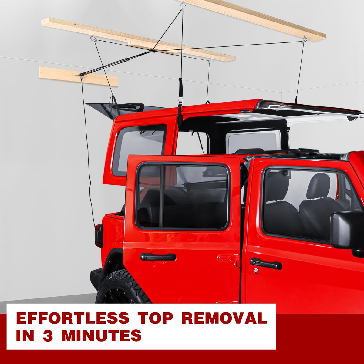 Pacikwest hardtop next to ceiling showing 8–16 ft compatibility and organized garage benefit