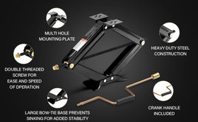 Pafessa stabilizer installed under RV with hand crank demonstrating quick, safe setup