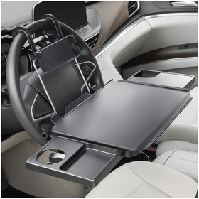 Paffenery front view of steering wheel tray showing full tabletop and hooks providing stability