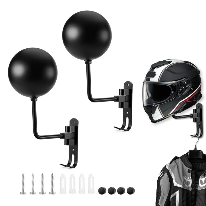 PAHTTO front view showing two helmet mounts and packaging, organized storage benefit