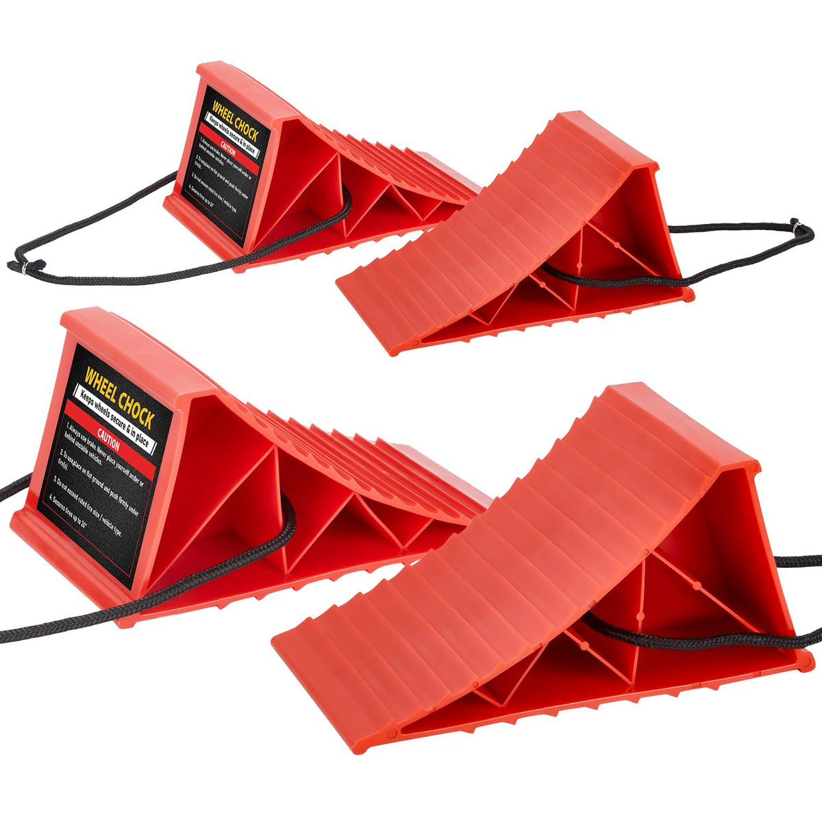 PAHTTO front view of wheel chocks showing bright color and secure hold benefit
