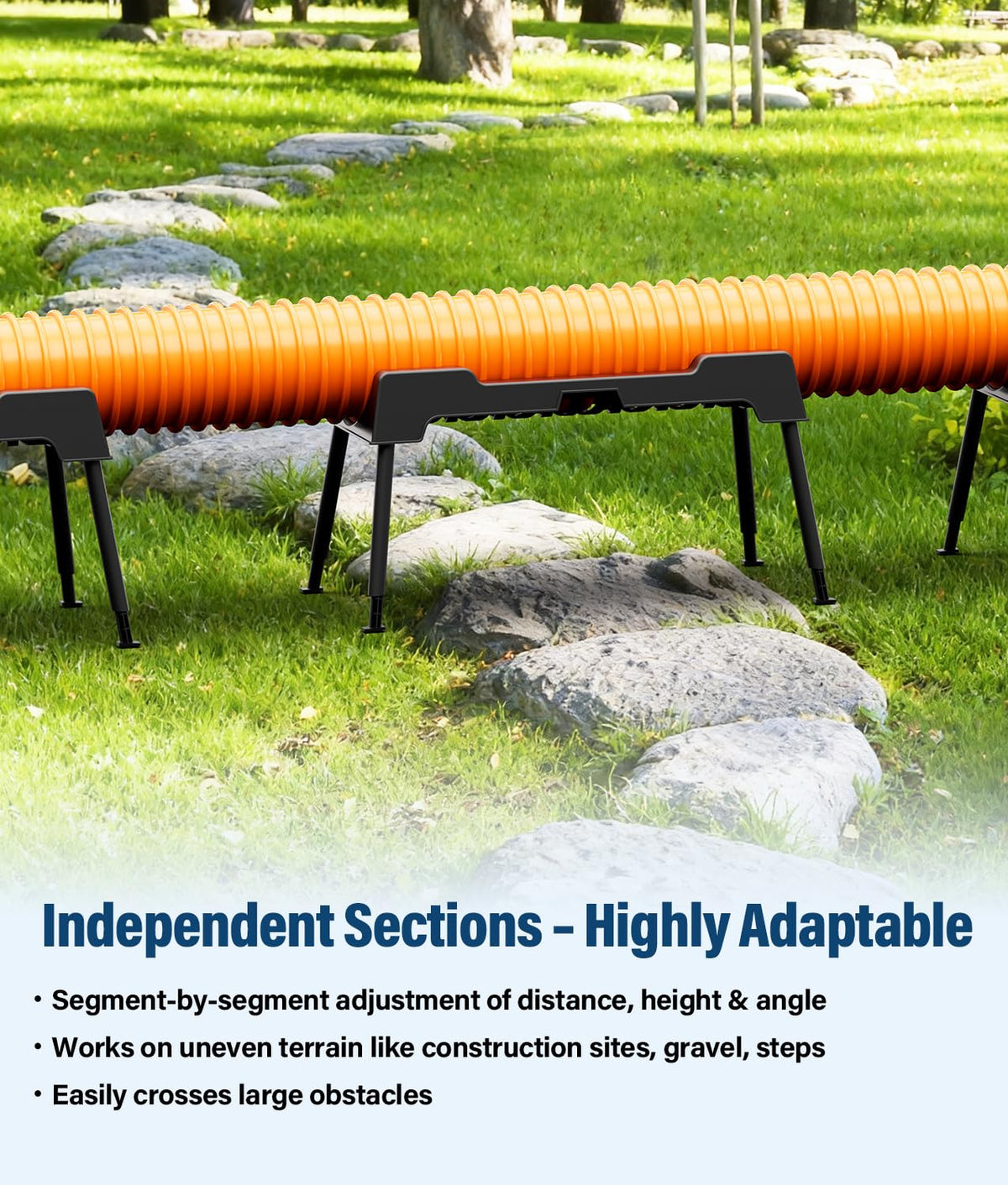 PAHTTO installed at a campsite holding hose steady for faster, cleaner camper drainage