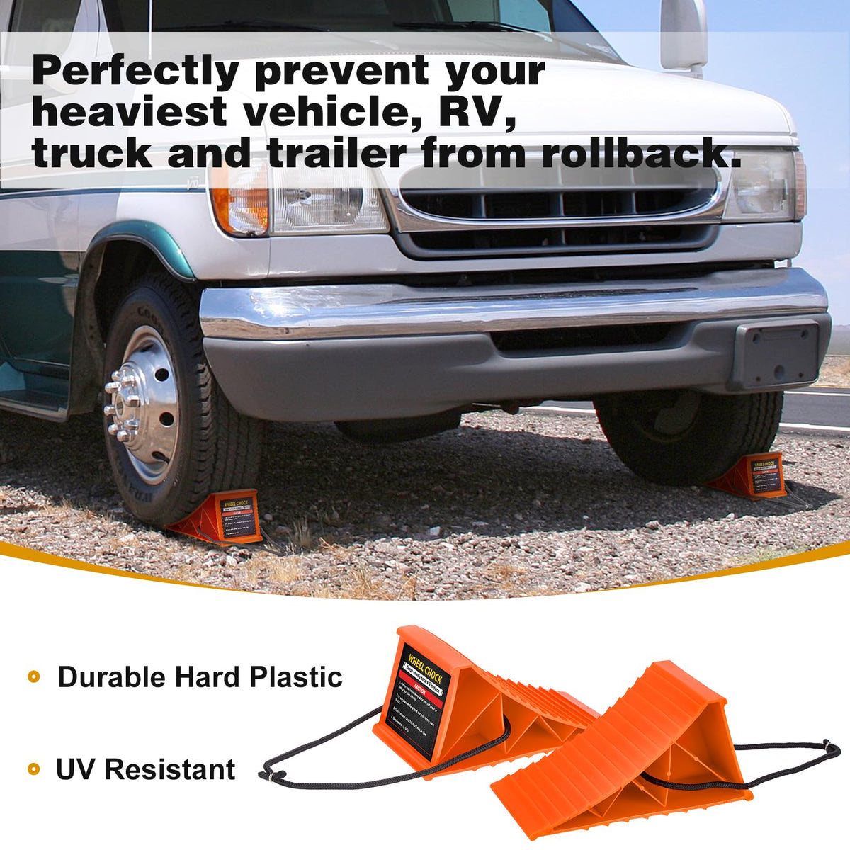 PAHTTO chock placed under car tire showing reliable immobilization on pavement