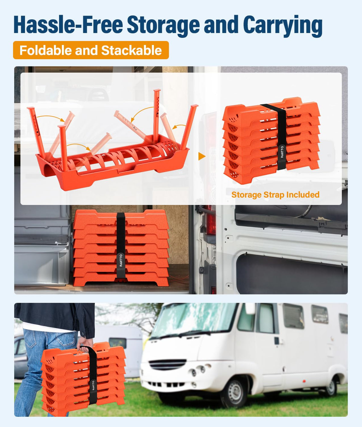 PAHTTO stacked sections bundled with strap for tidy storage and easy transport