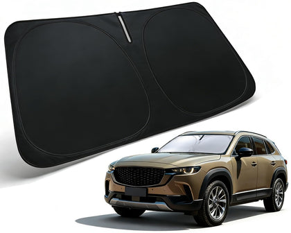 PAIMOHO front view of custom-fit sun shade showing exact windshield coverage and protection