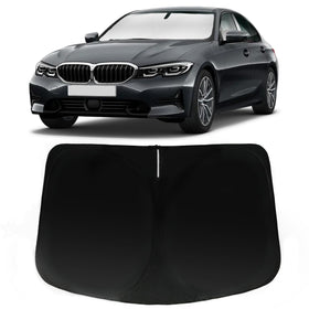 PAIMOHO front view installed on BMW 3 Series showing full windshield coverage and cool cabin