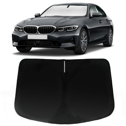 PAIMOHO front view installed on BMW 3 Series showing full windshield coverage and cool cabin