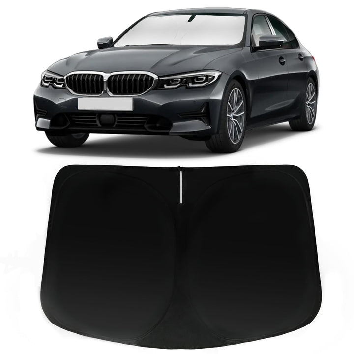 PAIMOHO front view installed on BMW 3 Series showing full windshield coverage and cool cabin