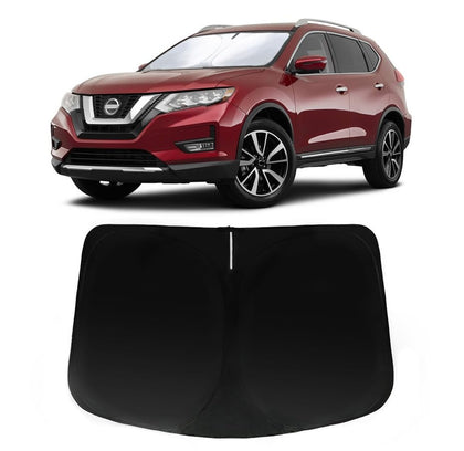 PAIMOHO front view of shade on windshield showing exact Nissan Rogue fit and sun protection