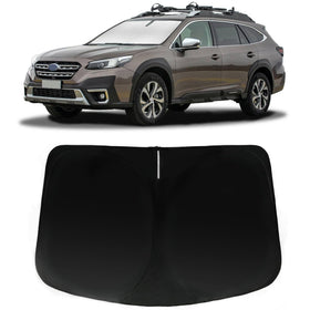 PAIMOHO front view showing custom-fit sun shade for Outback, protects interior
