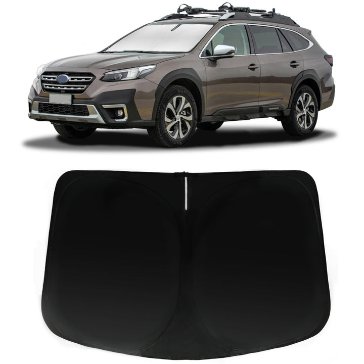 PAIMOHO front view showing custom-fit sun shade for Outback, protects interior