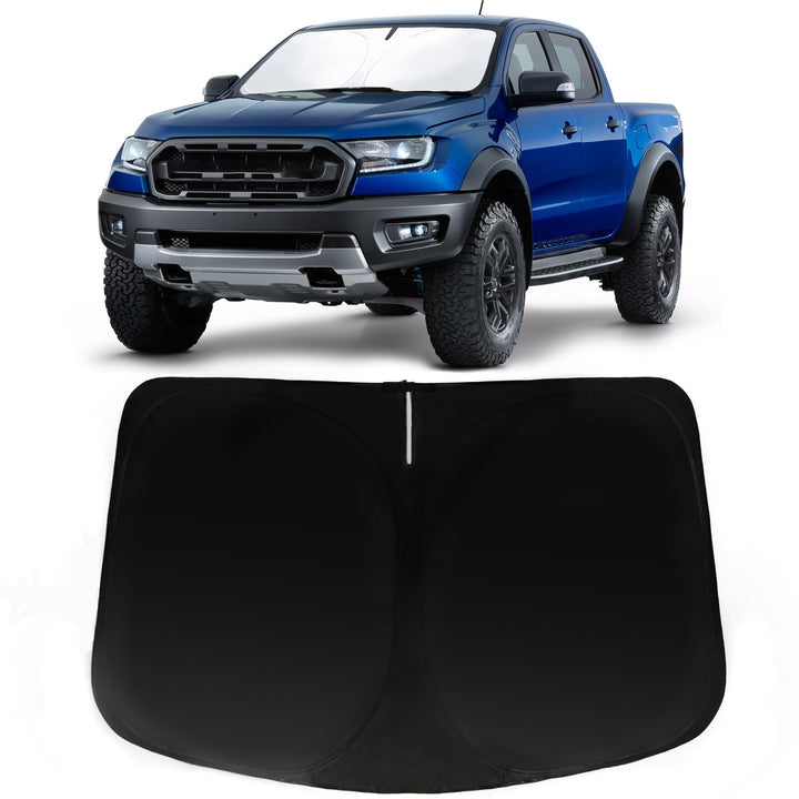 PAIMOHO front view of windshield sun shade showing custom fit and protection