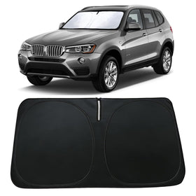 PAIMOHO front view showing precise BMW X3 windshield fit and protective coverage