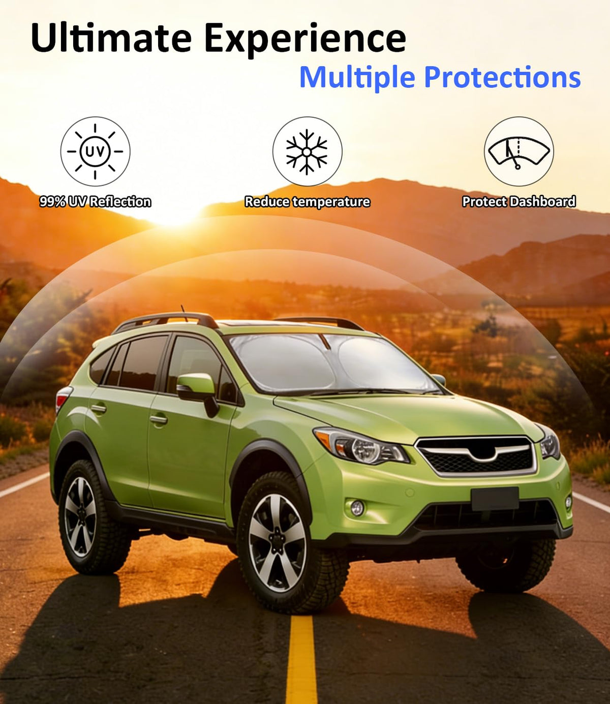 PAIMOHO installed in Subaru Crosstrek windshield for immediate cabin cooling