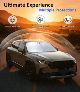 PAIMOHO sun shade installed on Mazda CX-50 windshield demonstrating snug fit and heat reduction
