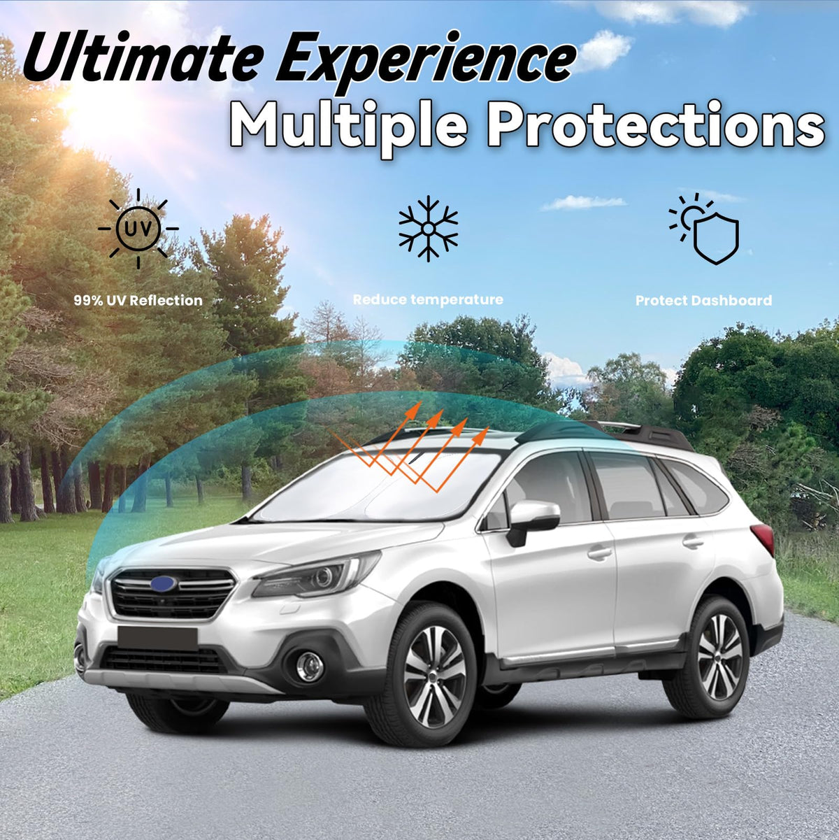 PAIMOHO installed in Subaru Outback windshield, keeps cabin cooler