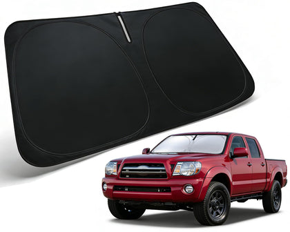 PAIMOHO front view of fitted sun shade showing full windshield coverage benefit