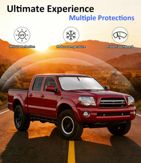 PAIMOHO installed on Toyota Tacoma windshield protecting cabin from sunlight