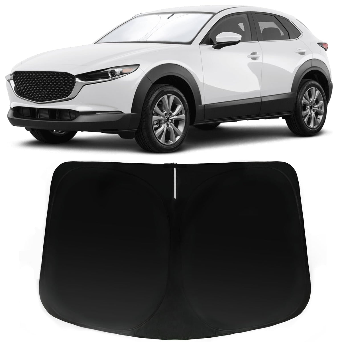 PAIMOHO front view showing custom fit on Mazda CX-30 windshield reduces cabin heat