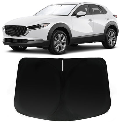PAIMOHO front view showing custom fit on Mazda CX-30 windshield reduces cabin heat