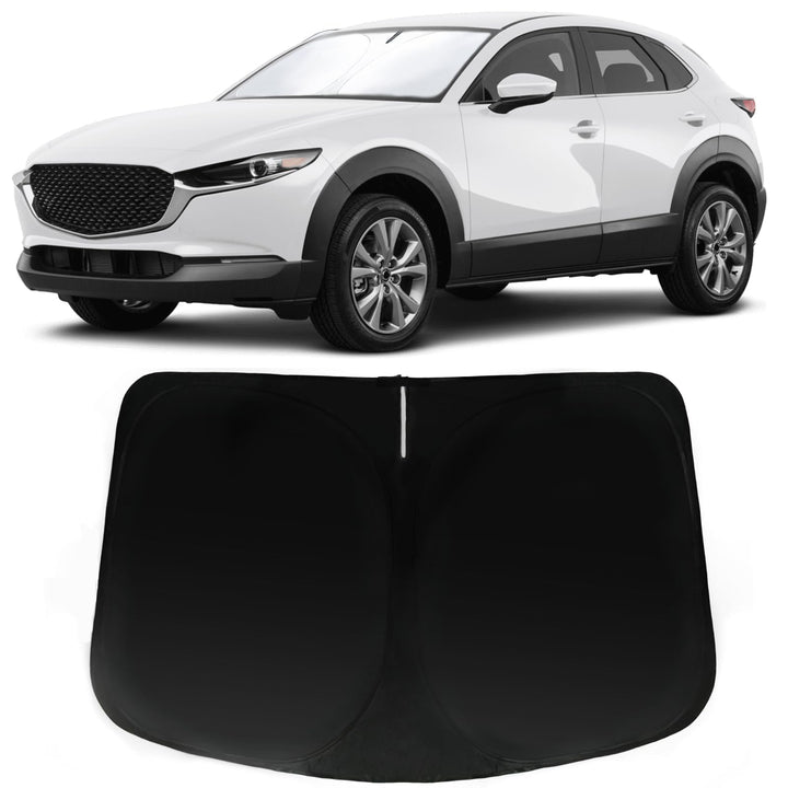 PAIMOHO front view showing custom fit on Mazda CX-30 windshield reduces cabin heat