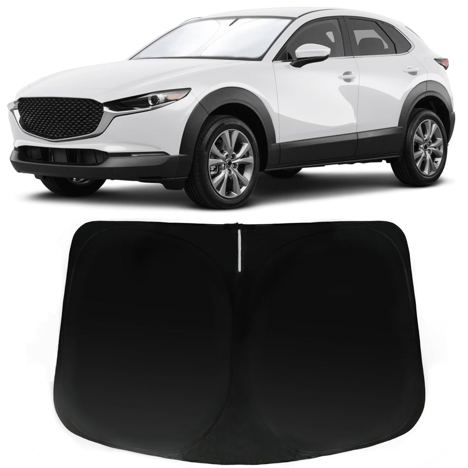 PAIMOHO front view showing custom fit on Mazda CX-30 windshield reduces cabin heat