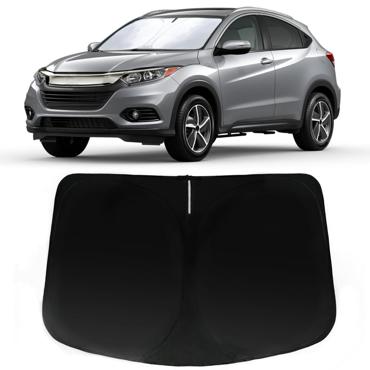 PAIMOHO sun shade front view showing precise windshield fit and immediate heat reduction