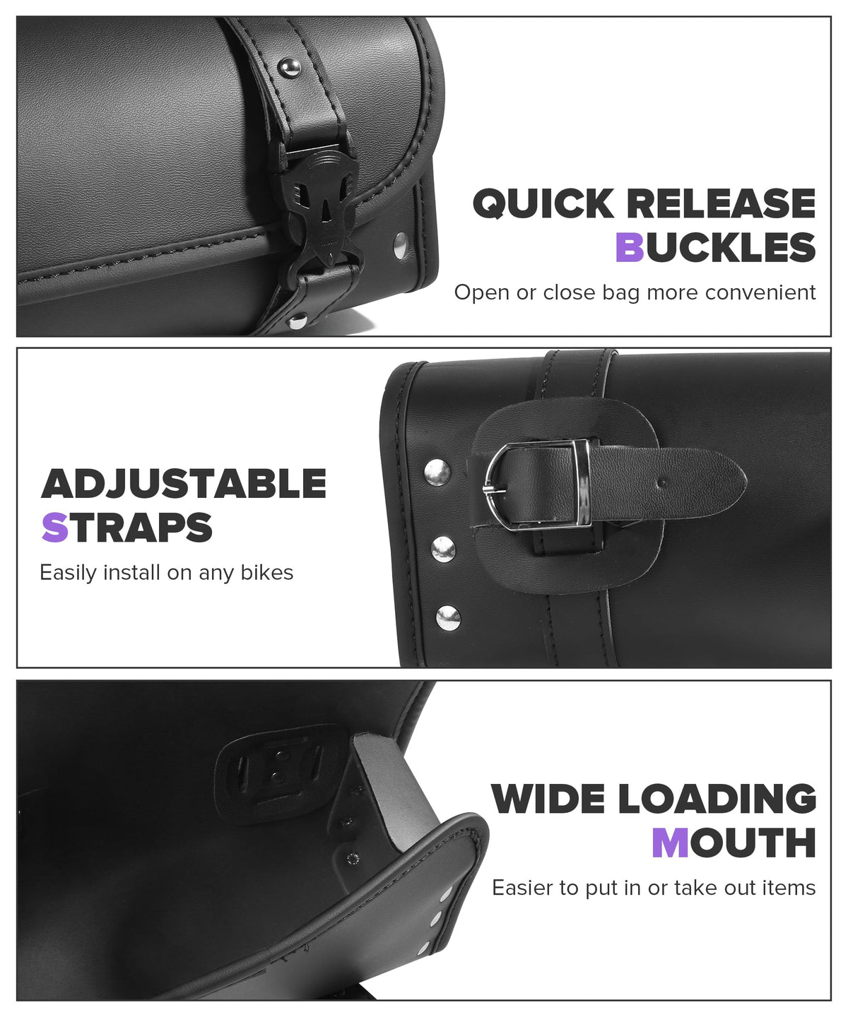 PAIYUE bag mounted on motorcycle handlebars demonstrating secure fit