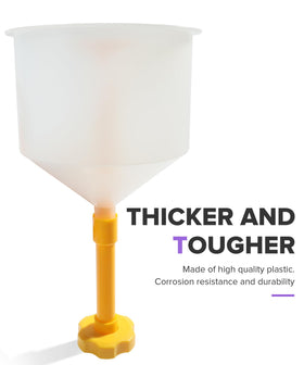 PAIYUE transparent funnel close-up revealing fluid level for accurate pouring benefit