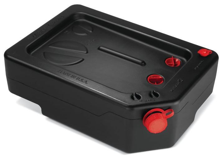 PAK 10-quart drain pan front view showing capacity and shape for cleaner oil changes