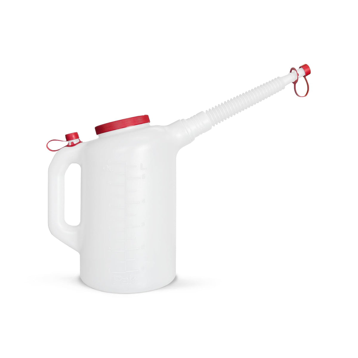 PAK close-up of flexible 10.5-inch spout and vent design for smoother pouring control