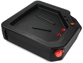 PAK front view of 23‑quart oil drain pan showing wide basin and stable base, easier cleanup