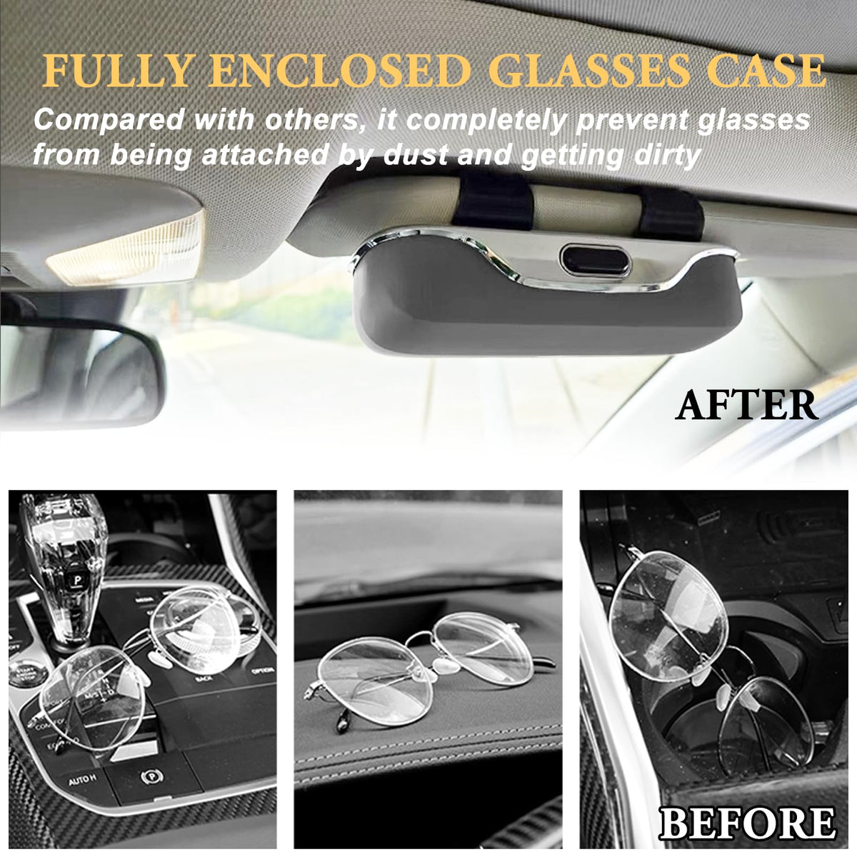 Pakanana clipped on car visor demonstrating secure, space-saving placement