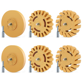 Pakeed front packaging showing six 4-inch eraser wheels and adapter for quick selection benefit