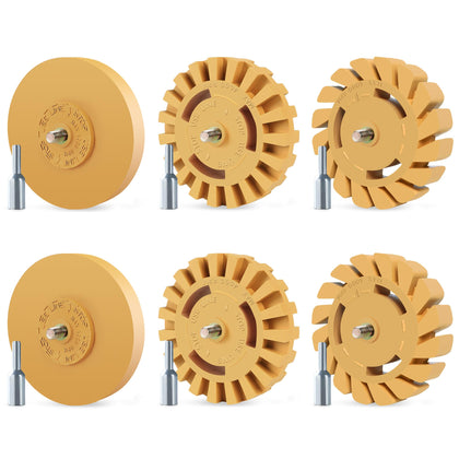 Pakeed front packaging showing six 4-inch eraser wheels and adapter for quick selection benefit
