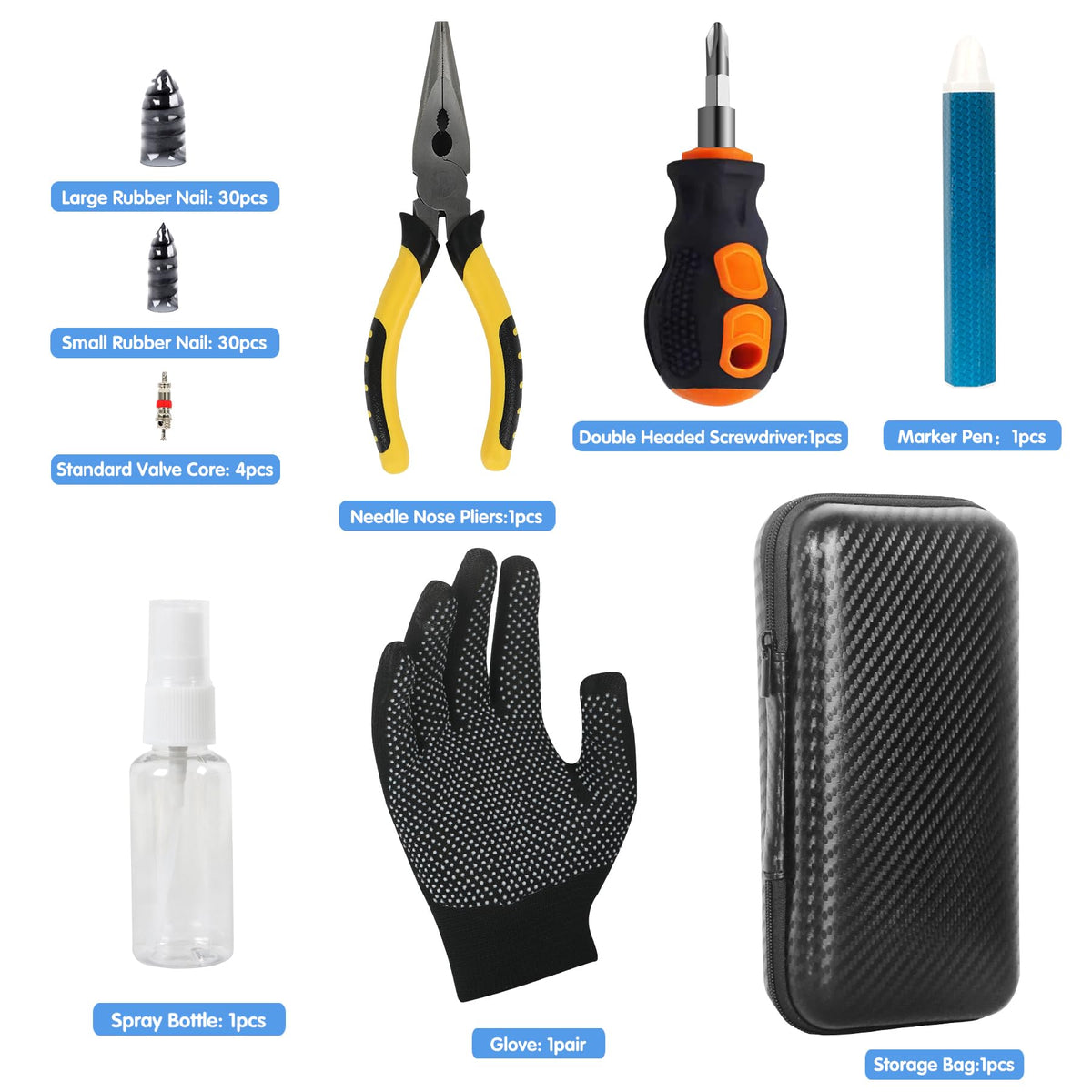 Pakeed toolset laid out showing screwdriver pliers and valve tool benefits
