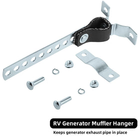 PALOZO hanger installed on an Onan generator tailpipe demonstrating secure mounting benefits