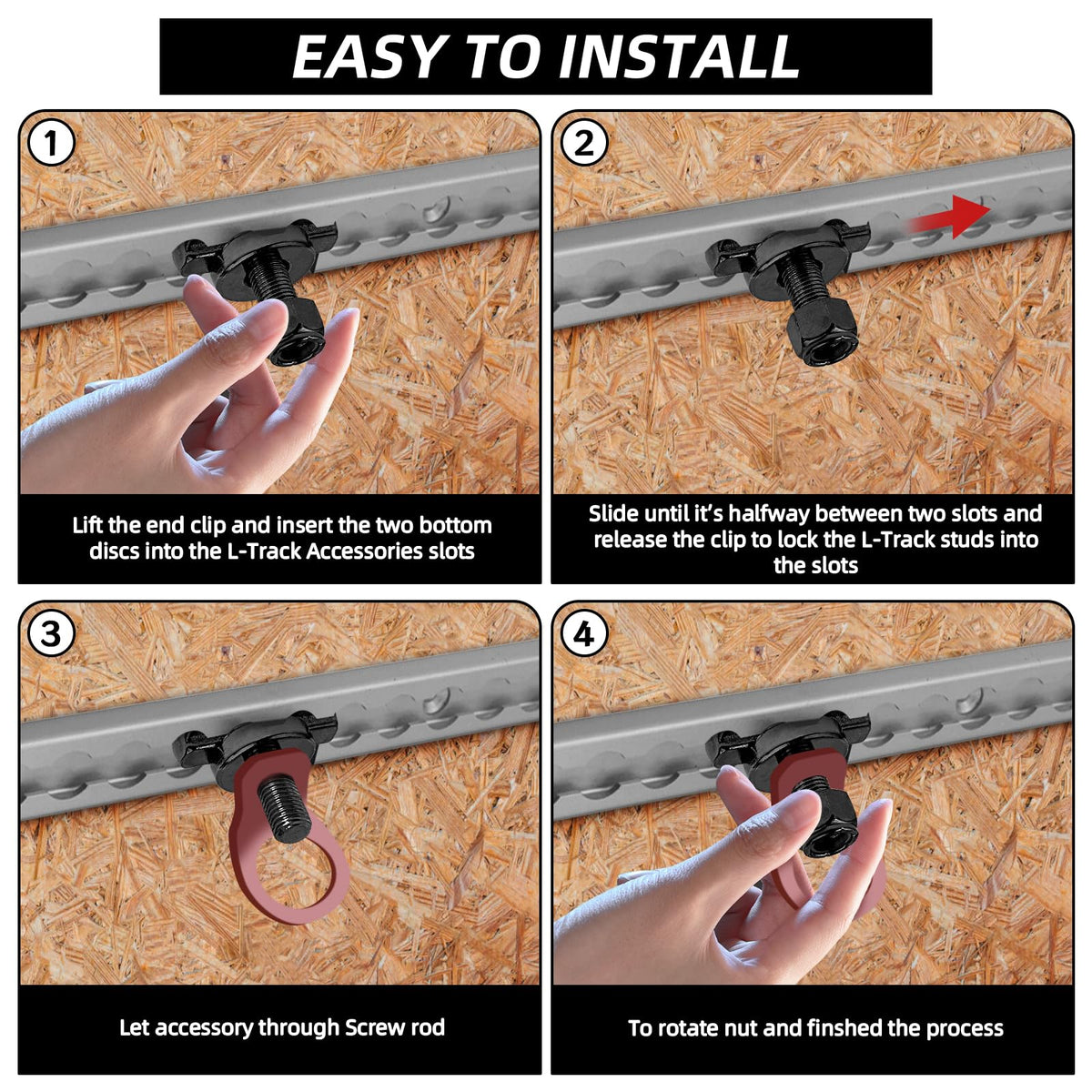 PALOZO stud installed in L-track demonstrating quick-lock installation benefit
