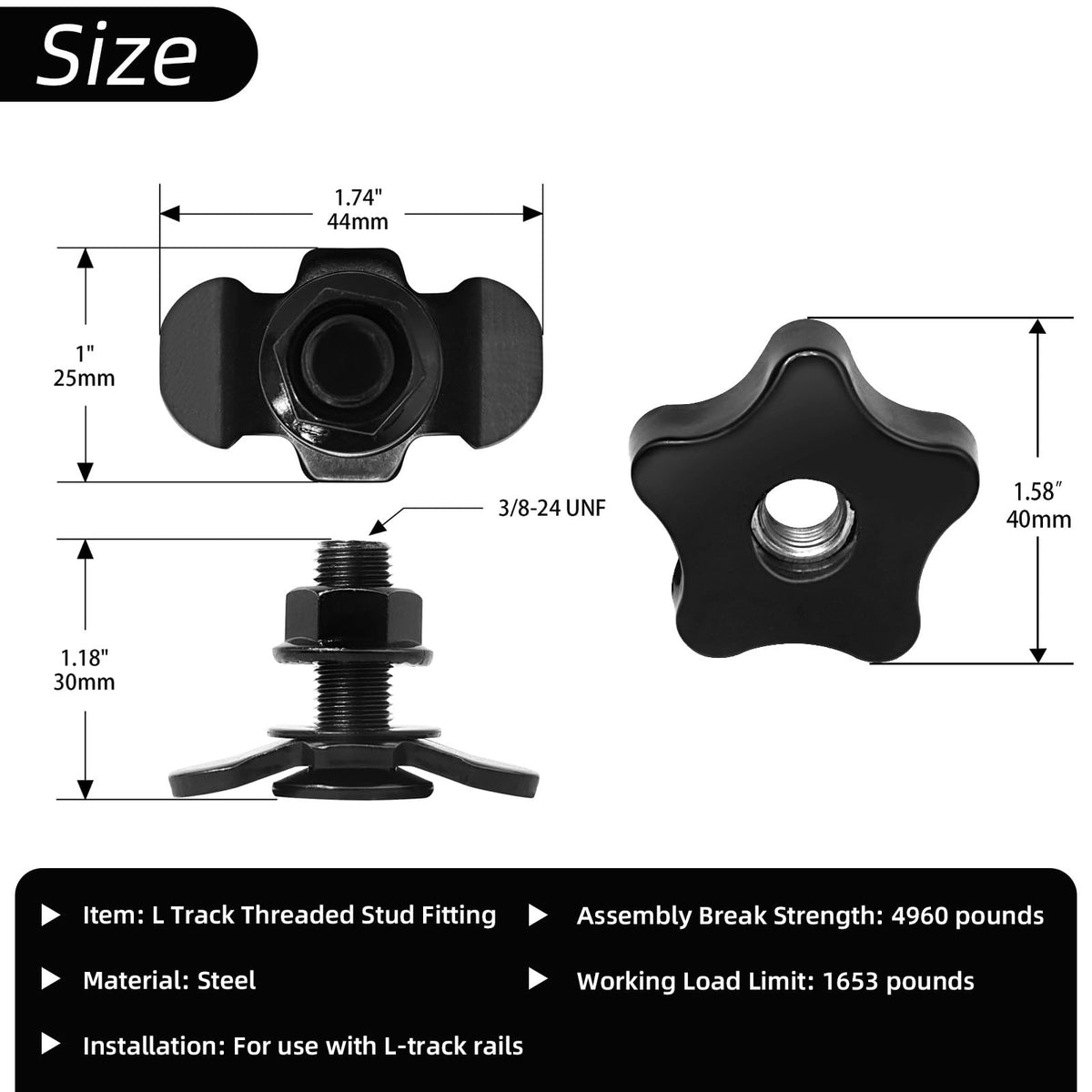 PALOZO threaded stud detail showing 3/8"-24 thread for strong accessory attachment