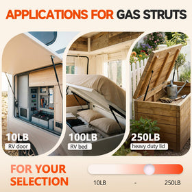 PAMAGOO two gas struts installed on an RV door demonstrating smooth lift and secure hold