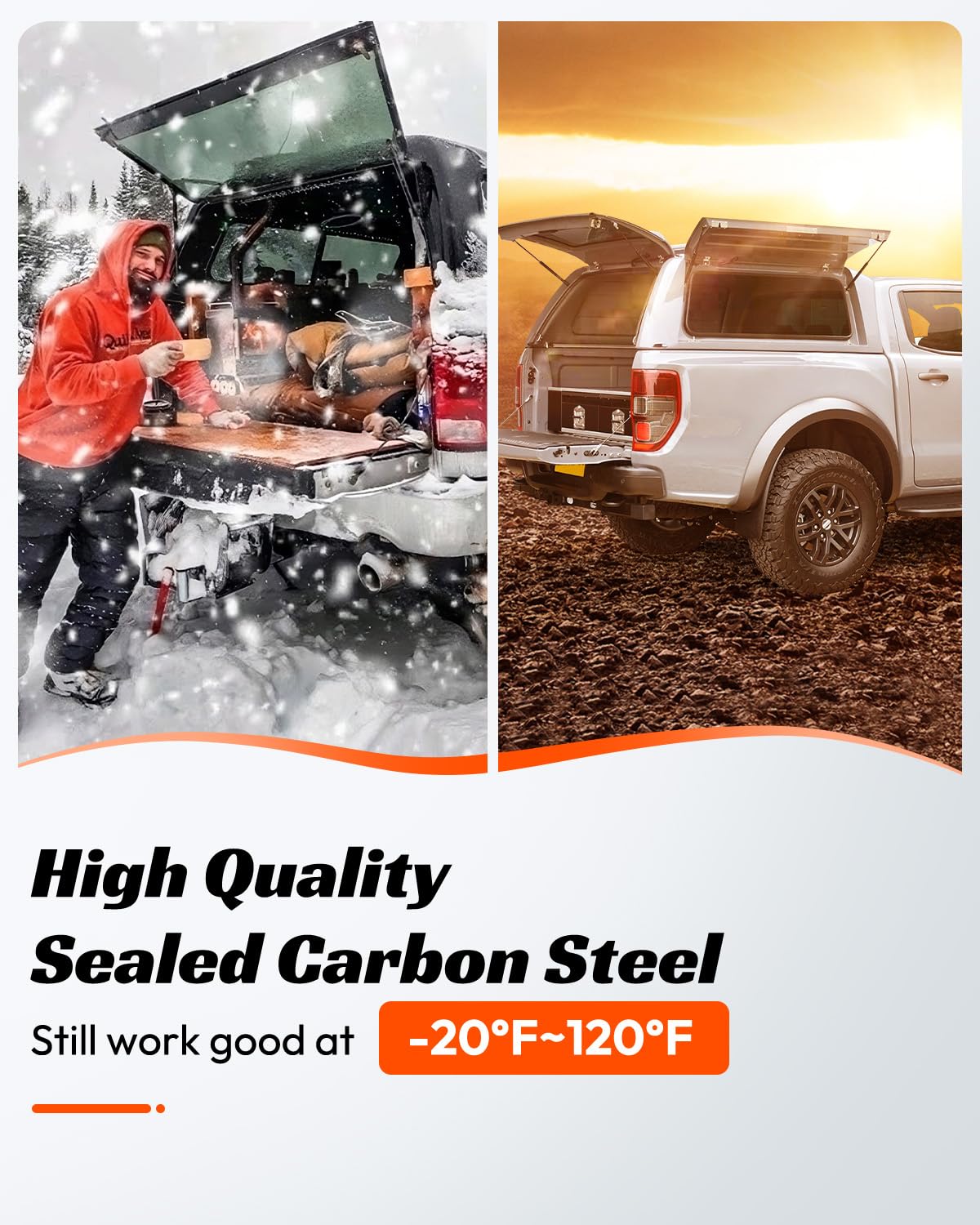 PAMAGOO on a truck topper in outdoors lifestyle scene showing reliability benefit