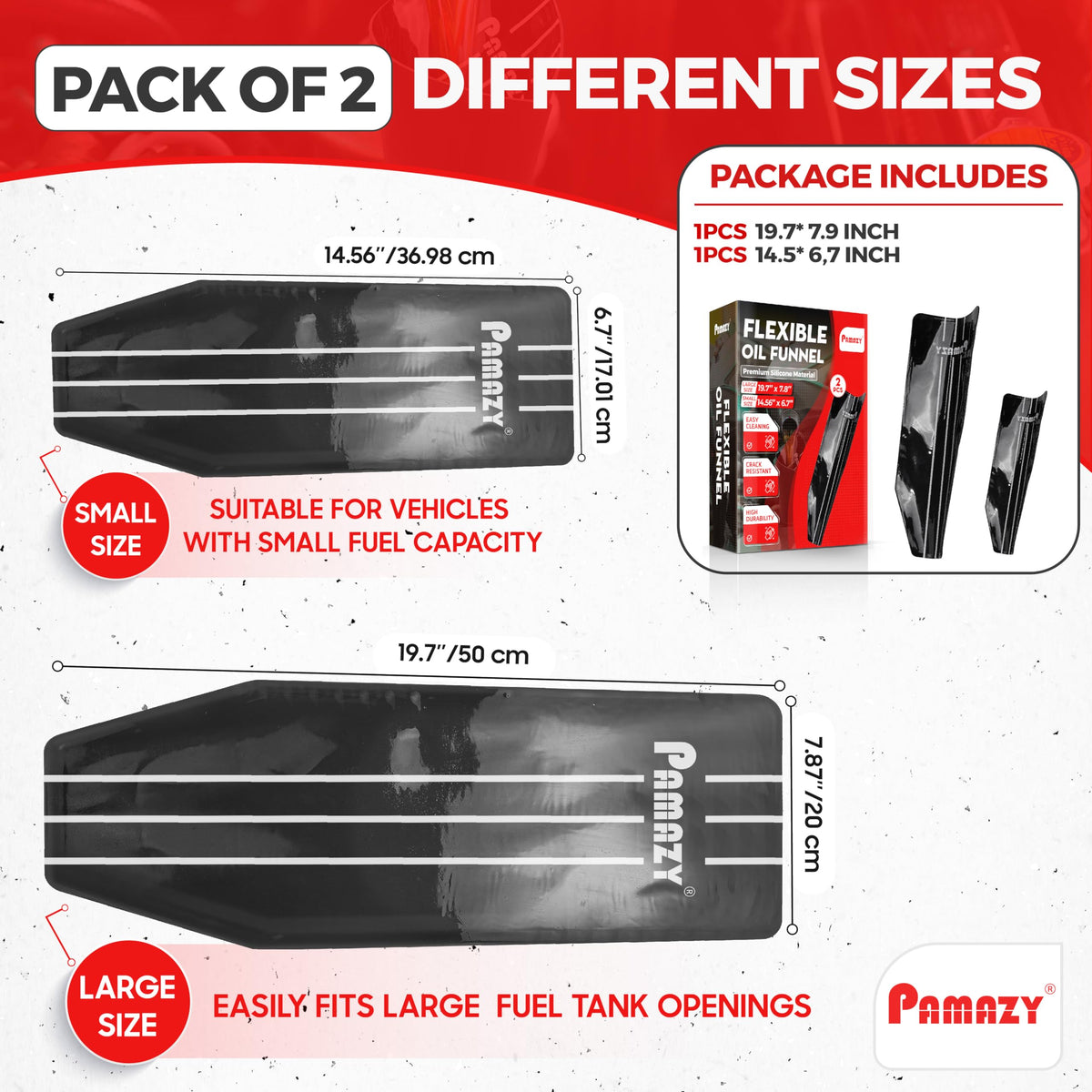 PAMAZY large funnel in use pouring oil with reduced spills benefit