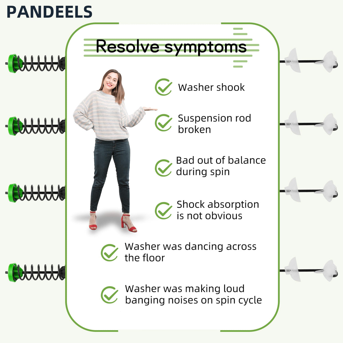 PANDEELS rods installed under a washer tub showing improved stability and quieter spins