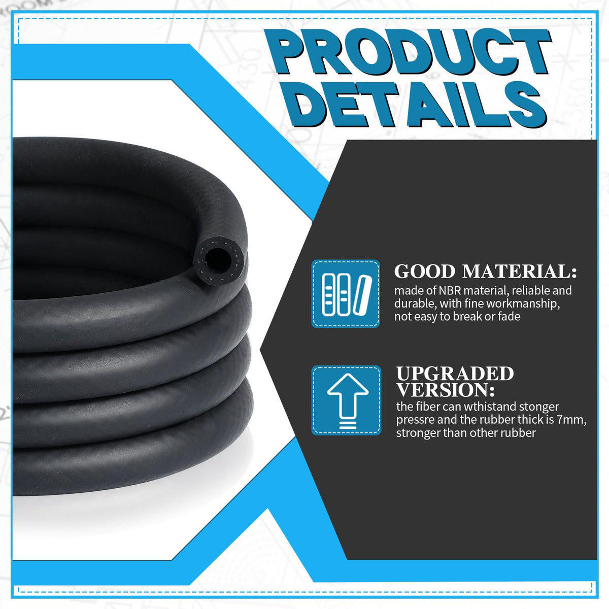 Pangda hoses laid next to ruler for scale, displaying five inner-diameter sizes