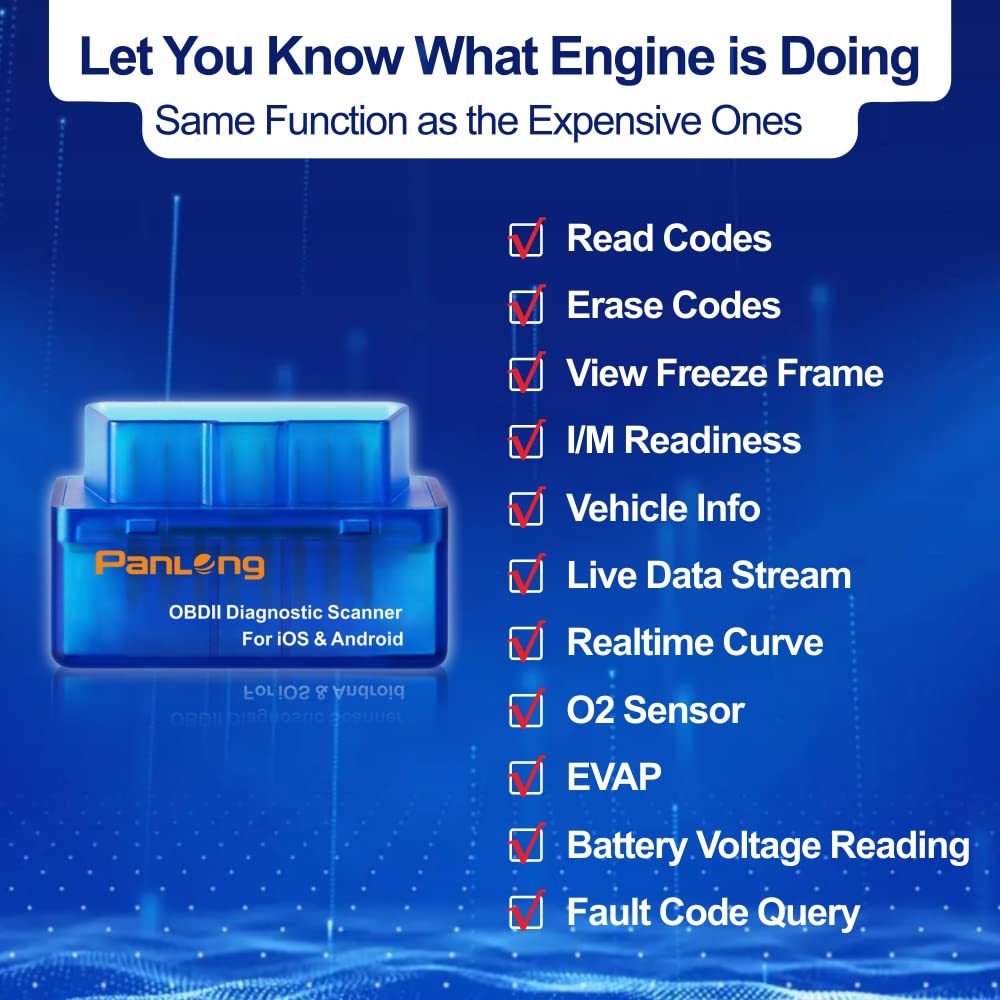 Panlong OBD2 plugged into car OBD port under dash, instant engine data access
