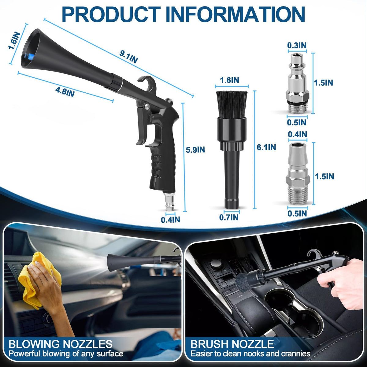 PARAROSE cleaning gun in use on dashboard removing dust quickly