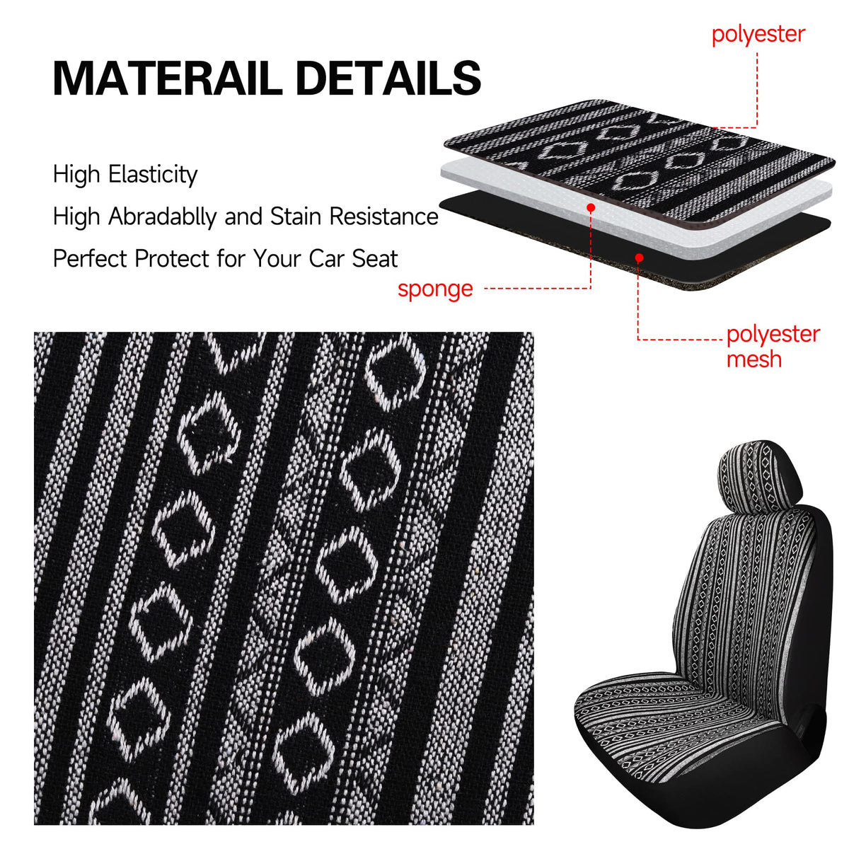 Pariitadin seat cover beside headrest showing universal fit and size reference
