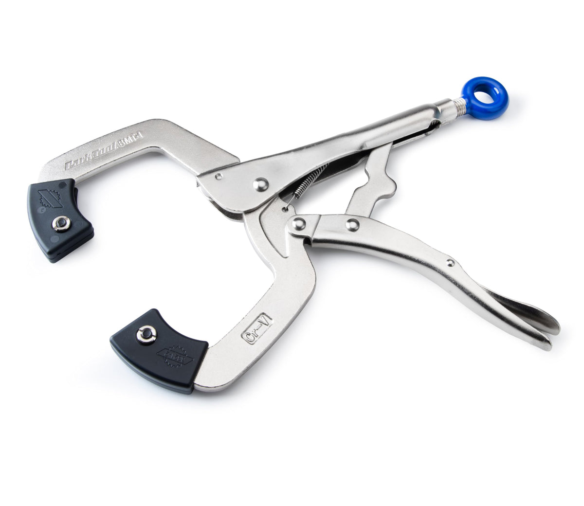 Park Tool BMT-1 closeup of locking jaws showing firm clamp without rim damage
