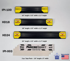 PARKING TARGET decals and markings promoting same-place parking every time