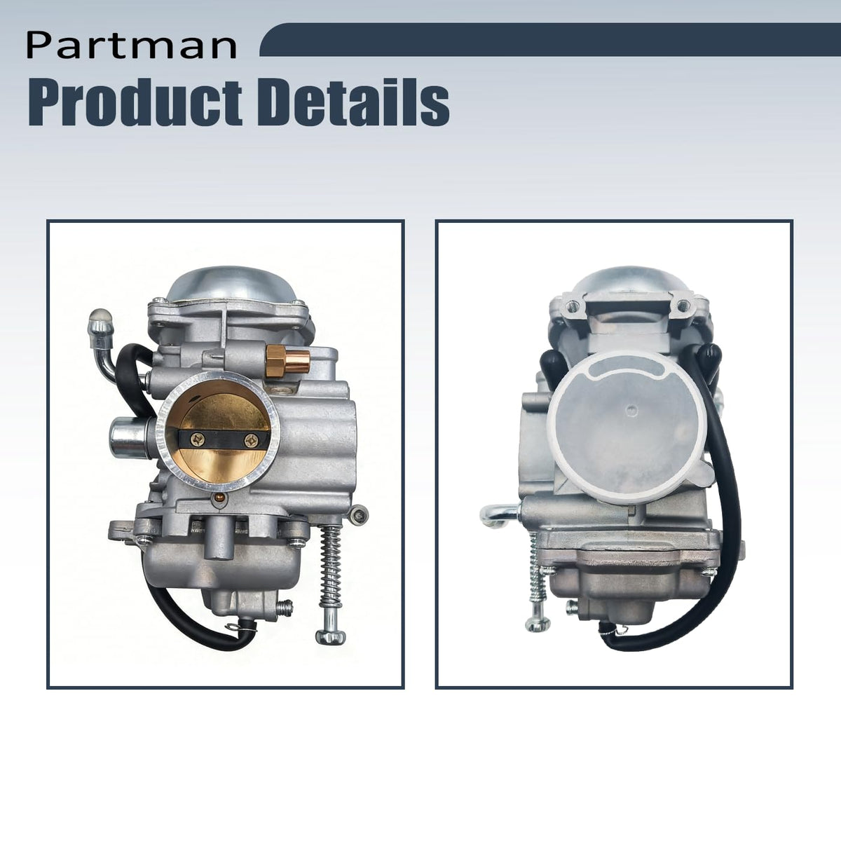 Partman carburetor float bowl closeup showing solid construction and access